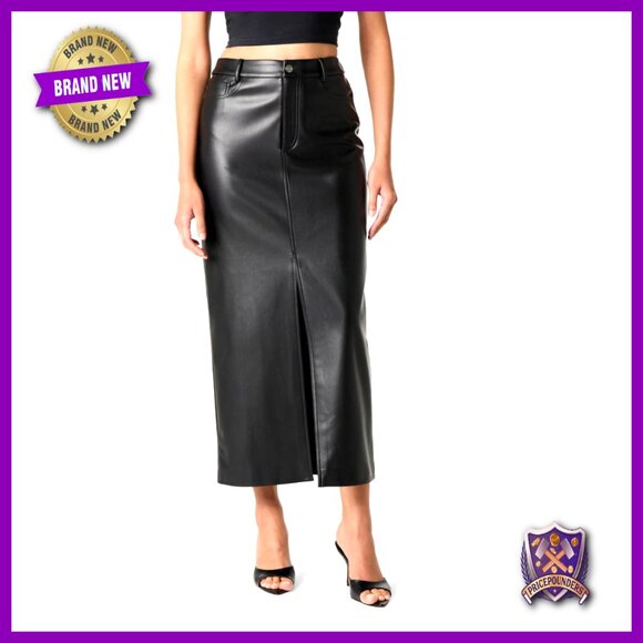 Vegan Leather Maxi Skirt High Rise Loose Fit Work Wear